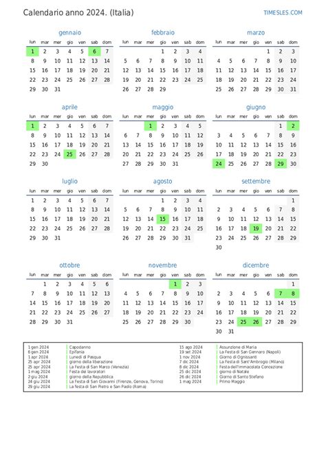calendario giorni di festa 2024